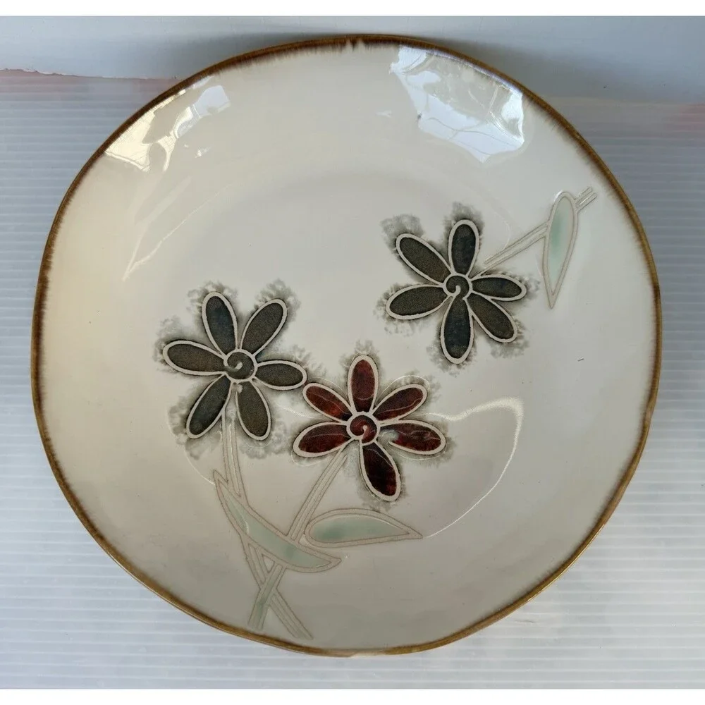 Pier 1 Petals Salad Plate Bowl Hand Painted 8” Floral Stoneware Discontinued